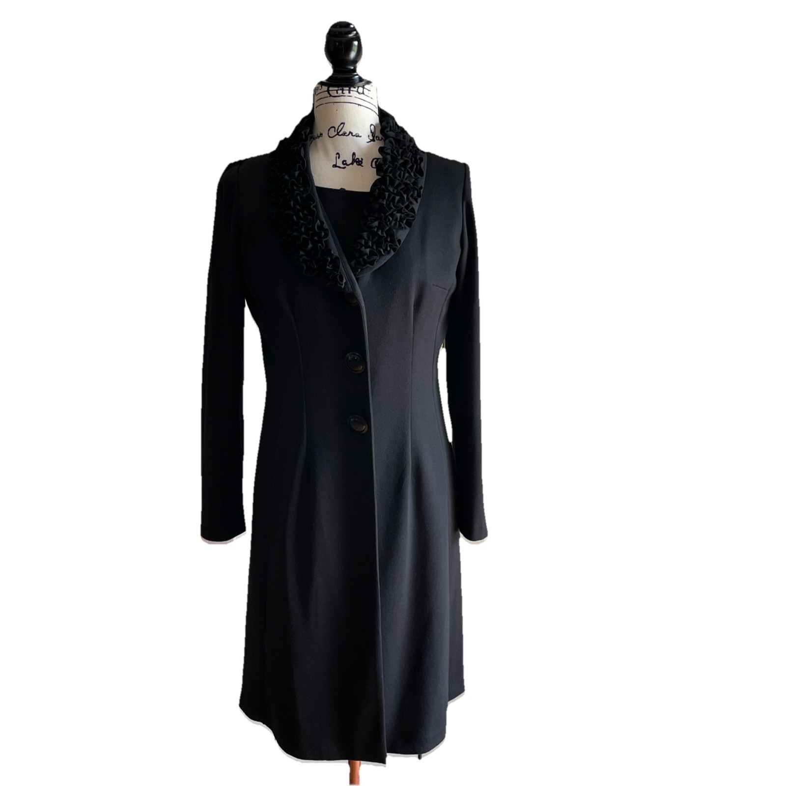 Danny & Nicole Size 8 Black Dress & Duster Two Piece Set Ruffled Neck Line.
