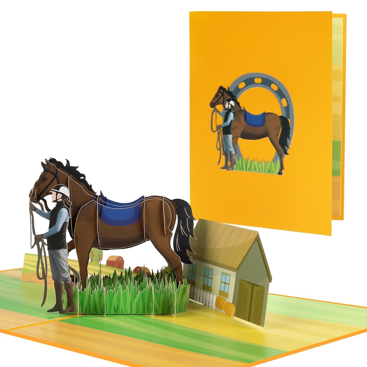 Carte pop-up cheval et sport équestre 3D pour fête d'anniversaire de cavalier en papier kraft