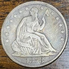 1858  Seated Liberty Half Dollar Silver Coin Circulated Nice Detail
