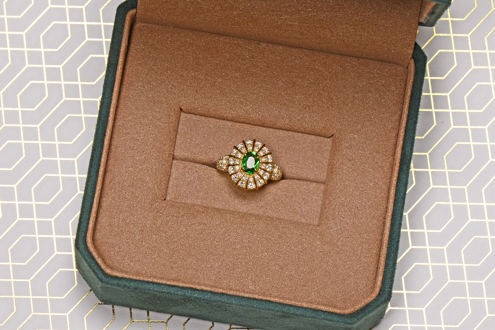 Enthralling Tsavorite Diamond Dinner Ring - image 6