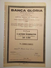 1944 Romania Banca Gloria Share Certificate Lipova 5000 Lei 1944