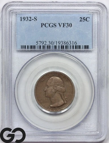 1932-S Washington Quarter PCGS VF 30 ** Low Mintage Key Date 1st Year Issue!