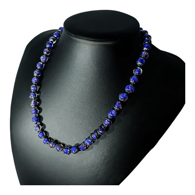 Murano Glas Halskette Blau Bronze 42 Perlen Sommerso 46 cm Venedig