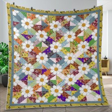 Daisy Patchwork Quilt Colorful Floral Quilt Blanket, Cozy Spring Gift