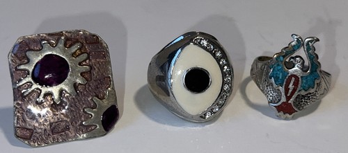 Big fun lot of 32 Costume,jewelry rings gold & silver tone rhinestones Enamel - Picture 9 of 19