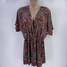 Always For Me Cover Up Top Womens 2X Paisley Blue Orange Multi Crossover
