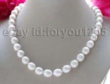18" Genuine Natural 12mm White Baroque Rice Pearl Necklace f3119
