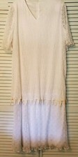 Evening Dress Women No Tags 46"x53" White Floral Lace Sheer 3/4 Sleeve Zip #1127