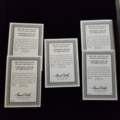 2003 GOLD PLATED US MINT STATE QUARTERS Complete Set of 5 Coins *FREE SHIPPING* - Picture 2 of 9