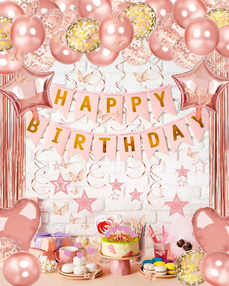 Rose Gold Birthday Decorations for Women and Girls, Rose Gold Party Decorations - Image 3 of 4