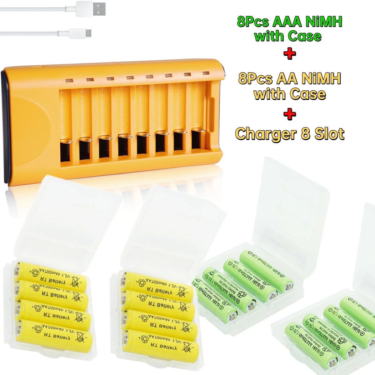 8Pcs AA & 8Pcs AAA 1.2V Ni-MH Rechargeable Batteries 700mAh Button Top + Charger