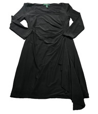 Ralph Lauren Womens Dress Sz 2 Black Drape Front Long Sleeve Stretch