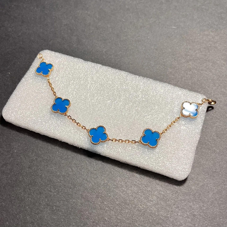 Impresionante pulsera de la suerte enchapada en oro rosa y aguamarina 7,5" Foto 2 de 3