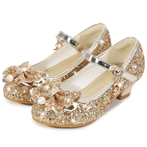 Kinder Mädchen Festliche Schuhe Absatz Glitzer Hochzeit Party Prinzessin Schuhe- - Bild 3 von 39