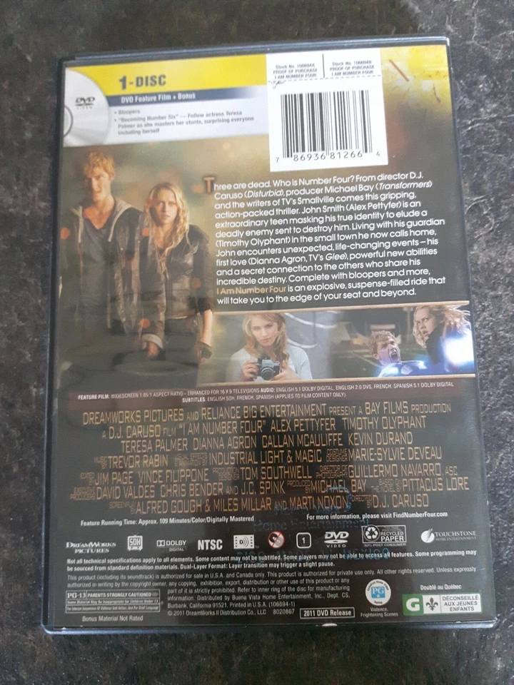 I Am Number Four 2011 DVD Movie Widescreen Good Condition - Image 2 of 2