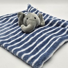Lila Jack Elephant Security Blanket Blue White Stripes HTF Double Layer
