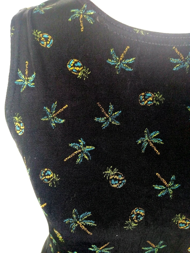 Women's Coldwater Creek Palm Tree Dress Black Stretch No Wrinkle Petite Small - Image 3 of 4