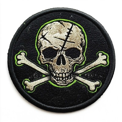 ROUND PIRATE PATCH JOLLY ROGER black Skull Crossbones iron SKELETON