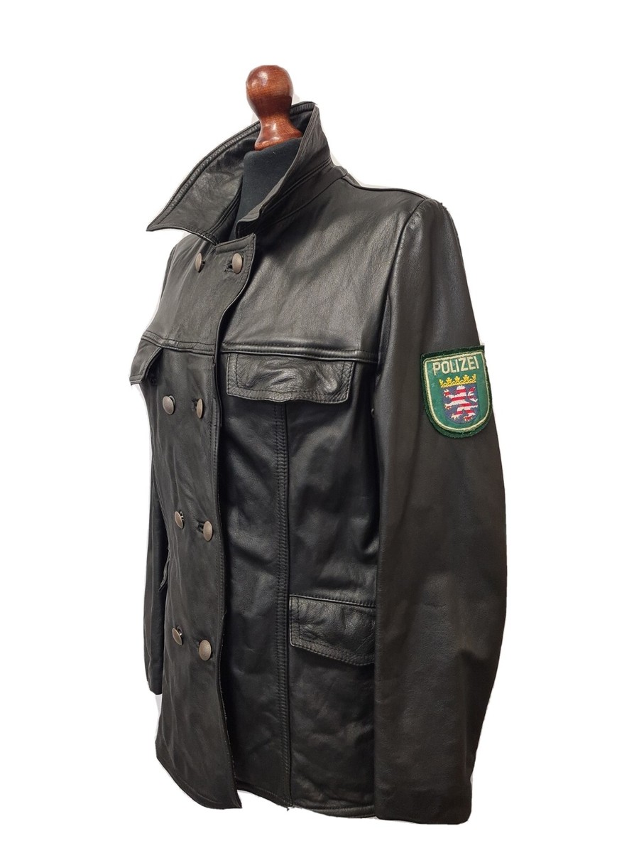 80S　GERMAN POLICE CUSTOM LEATHER JACKET Vintage 80s German Polizei Police Leather Motorcycle Jacket Black