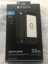 Mophie Space Pack 32GB Storage and Battery Case for iPhone 6-New- Color Black.