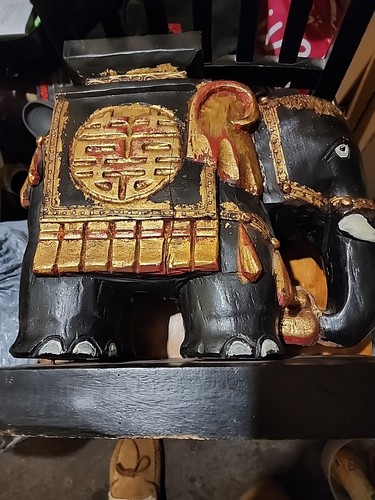 Antique Asian Solid Mahogany Hand Carved&Painted Elephant- RARE