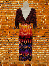 VALERIE BERTINELLI UK 12 ORANGE MULTI NATIVE PRINT WRAP LONG BEACH CASUAL DRESS