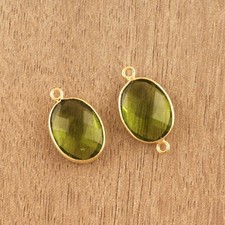 Green Peridot Quartz 1 Pair Making Jewelry Charm Bezel Connector DIY Gold Plated