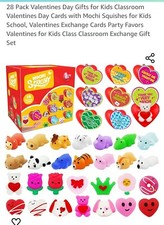 28 Pack Valentines Day Gifts for Kids Classroom Party Gifts with Mochi Squishy.