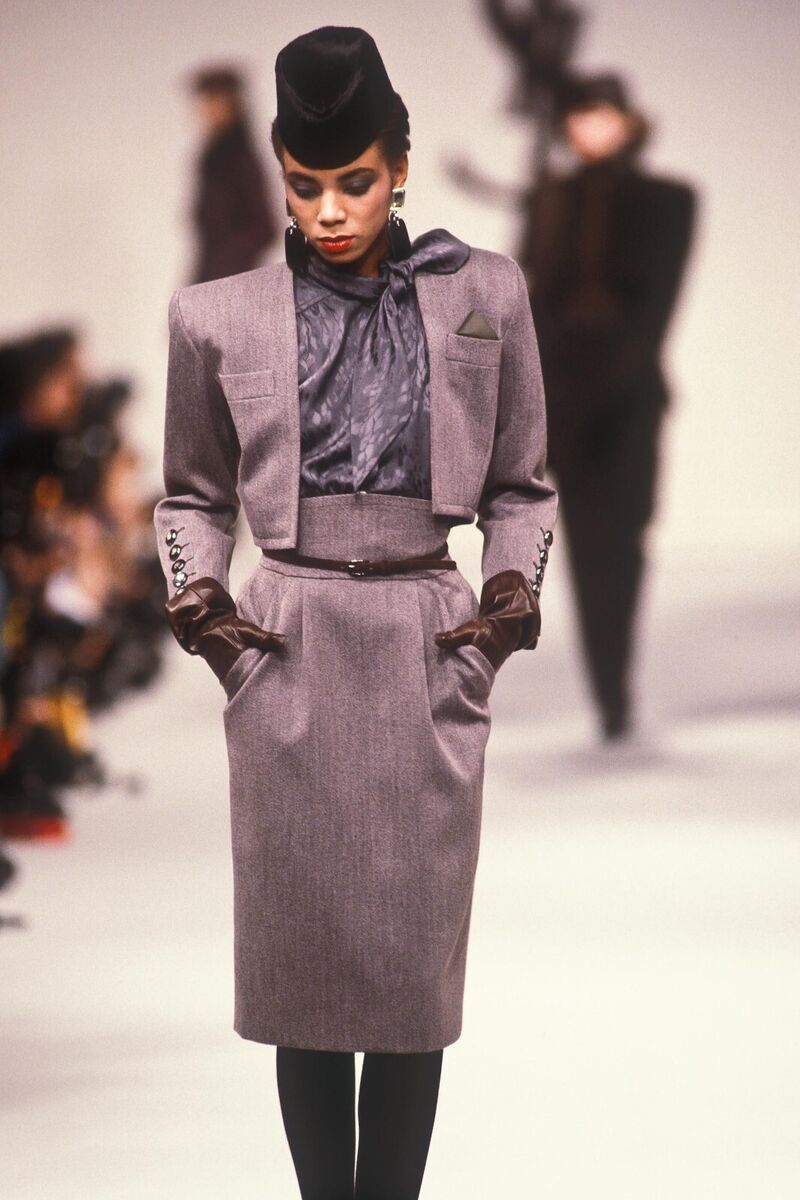 Saint Laurent Rive Gauche Fall 1996 Grey Floral Silk Saint Laurent Rive Gauche Fall 1996 Grey Floral Silk