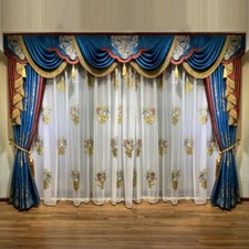 Fantastic blue Chenille jacquard cloth valance blackout curtain drape C2030