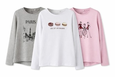 Name it Mädchen Langarmshirt Paris Macarons Fashion Shirt Longsleeve 122-164