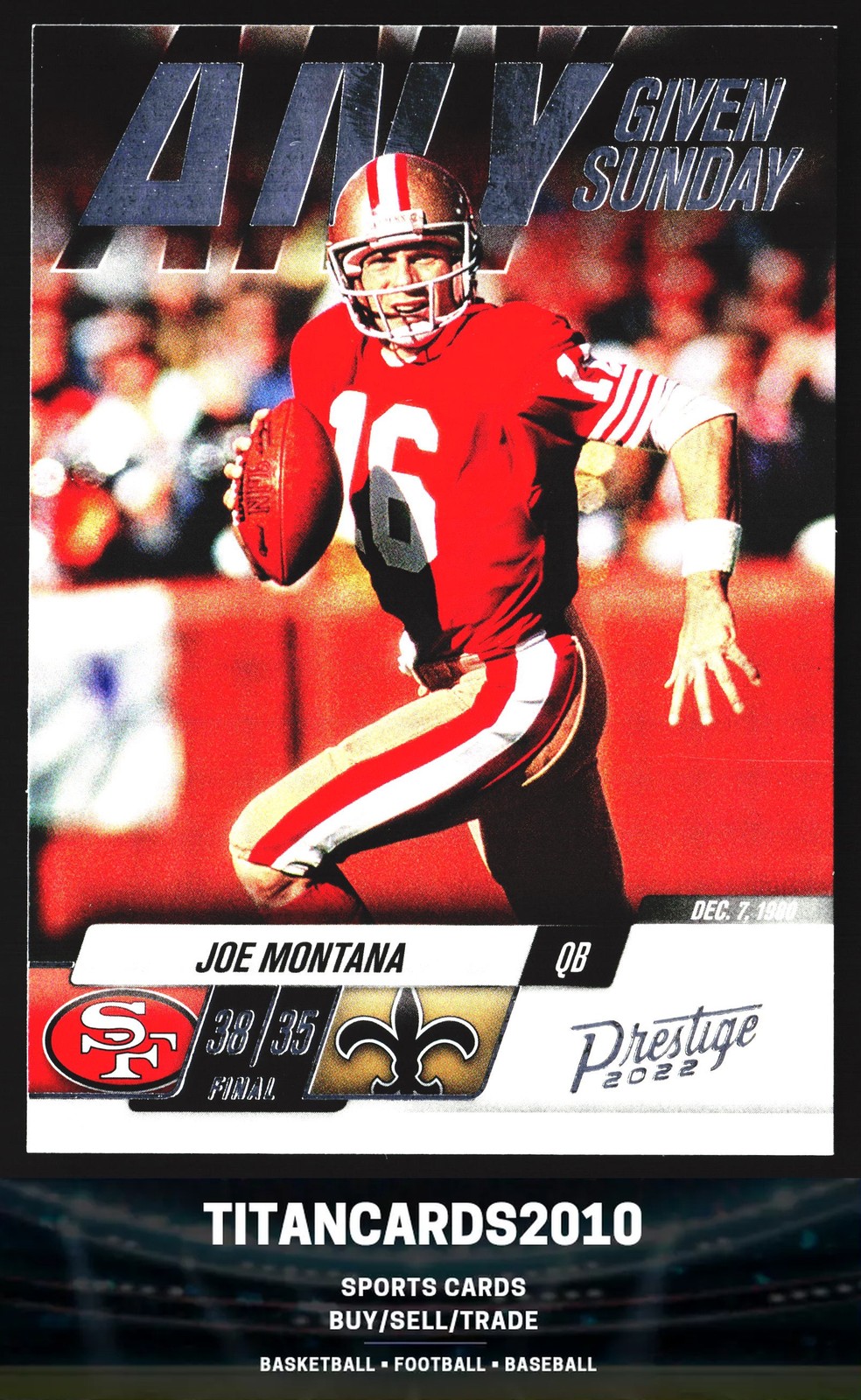 Joe Montana #12 Football Cards 2022 Panini Prestige Any Given Sunday trading card — raw and PSA graded price guide