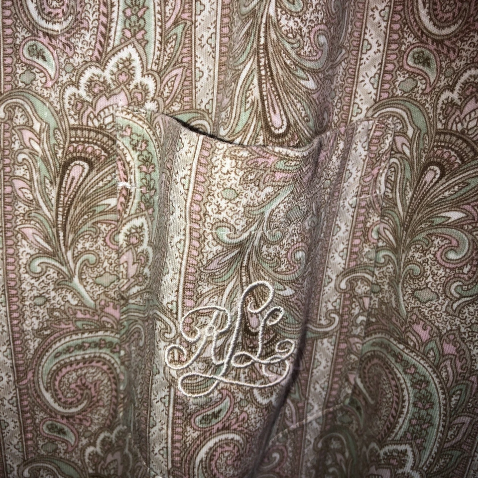 Lauren Ralph Lauren Tan Paisley Button Front Nightgown Old Money Monogram Sz 2XL - Image 3 of 4