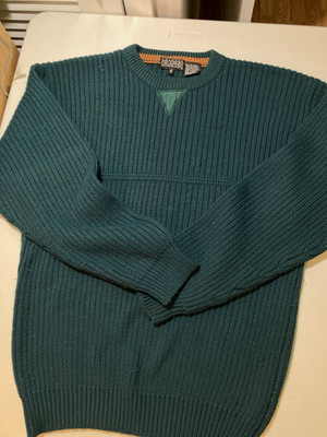 Vintage Classic Sweater Graphix Mens Green Rib-Knit Crewneck Pullover Sweater XL