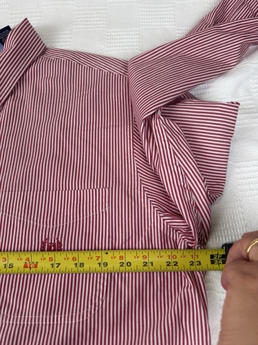 CHAPS Mens Size L Red White Shirt STRIPED Button Down CREST LOGO Preppy - Picture 8 of 9