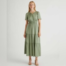Quince Sage Green Tiered Maxi Dress 100% Silk medium long