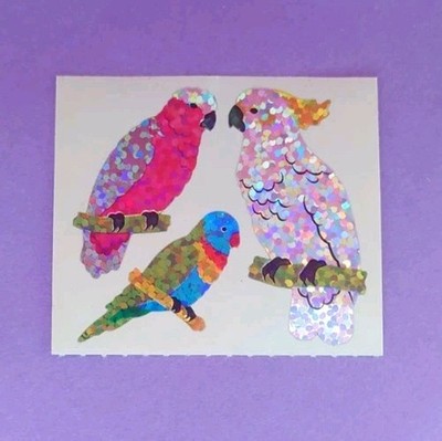 Stickeralbum Sticker Vintage 90er Jahre Hambly Glitzer Prismatic Vögel Kakadus 