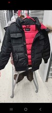 Mackage Unisex Kids Black Red Hooded Winter Jacket Faux Fur Trim Size 10