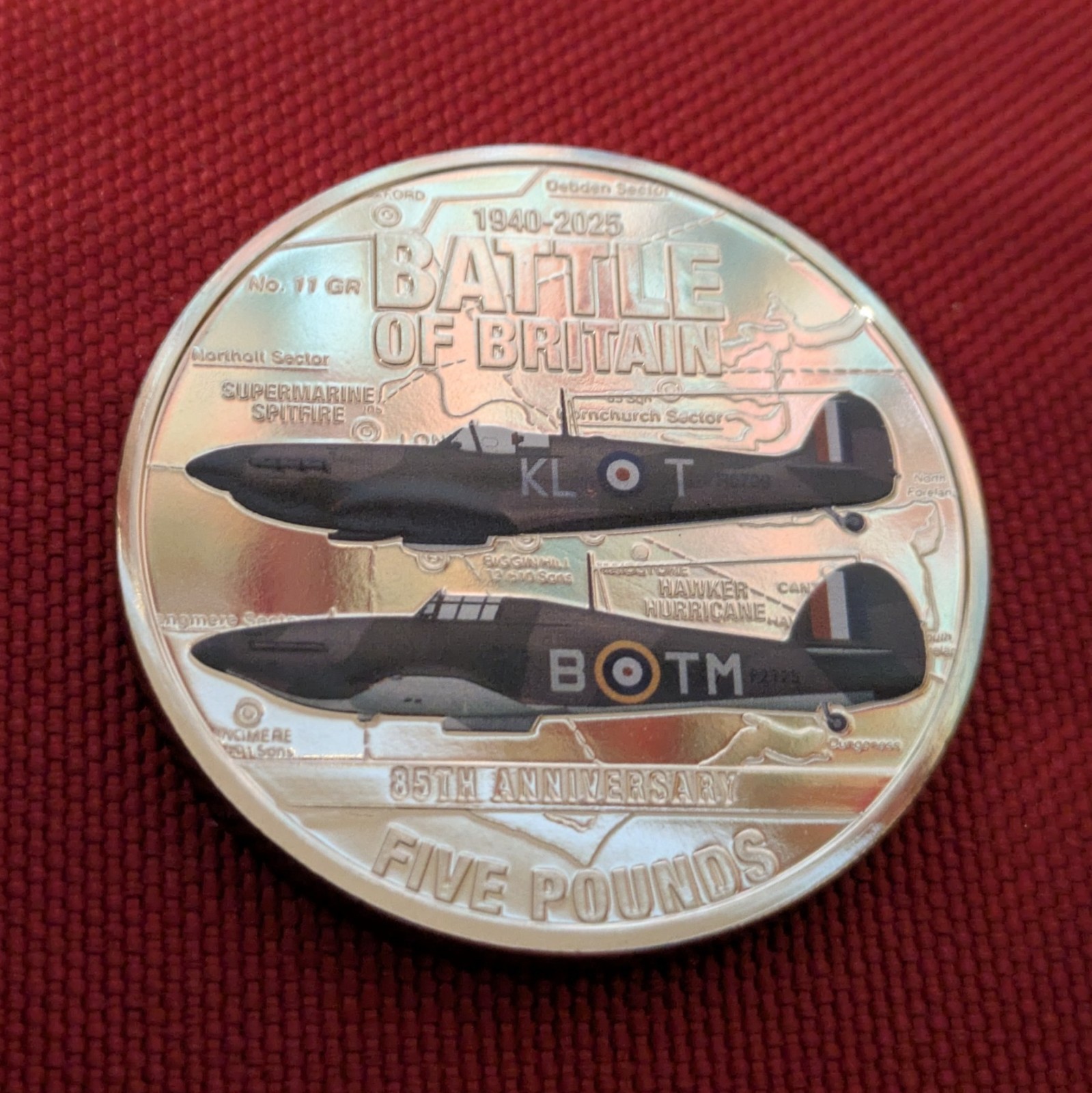 £5 Coloured SPITFIRE – Battle of Britain BRILLIANT UNCIRCULATED Five Pounds Coin