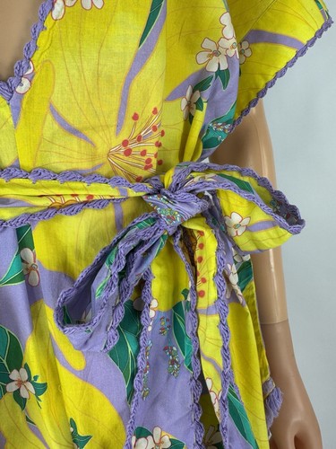 Farm Rio Purple/Yellow Flower Print Belted V-Neck Short Sleeves Romper, Size S - Picture 5 of 21