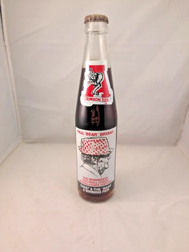 VTG 1979 ALABAMA CRIMSON TIDE PAUL "BEAR" BRYANT COCA-COLA COKE BOTTLE ~ SEALED
