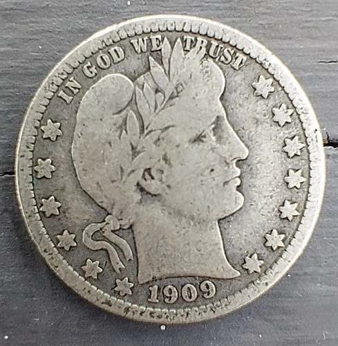 1909-D Barber Silver Quarter Coin Circulated Ungraded 90% Silver