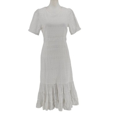 Hayden Los Angeles Eyelet Midi Dress M White Tiered Ruffle Cotton Cottagecore