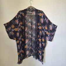 Boho Floral Kimono S Oversized Sheer Lace Trim Cardigan Festival Duster Resort