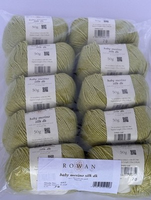 Rowan Baby Merino Silk DK Yarn 10x50 Green Leaf (692) Dye Lot 70 New Sealed Pack