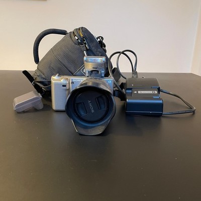 Sony Alpha NEX-5 mit Objektiv E 3,5-5,6/18-55mm OSS, Blitz, Tasche - Spiegellose Kamera