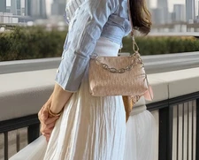 Verified Auth. Christian Dior Pink Oblique Canvas Pouch Shoulder Bag W/ Insert