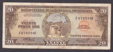 [VF, No Tears or Holes] 1976 Dominican Republic 20 Pesos P-111b F478594F [019-2]