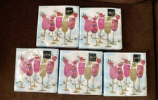 PPD Paper Cocktail/Dessert Napkins Fuschia Floral Happy Drinks - 5 Packs of 20!