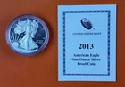 2013 - Proof American Silver Eagle w/ Box & COA - 1oz .999 Fine Silver US Coin